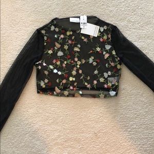 Black sheer long sleeve crop with floral design
